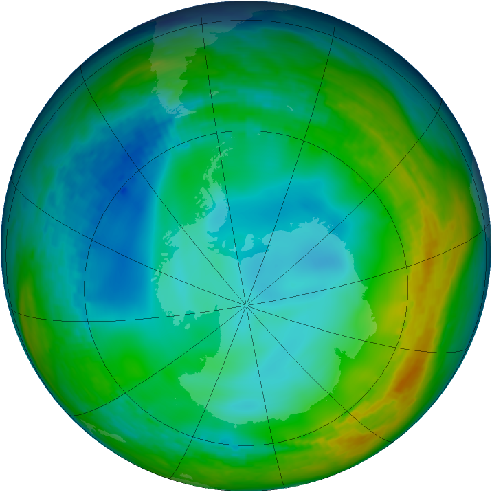 Antarctic ozone map for 25 June 1992
